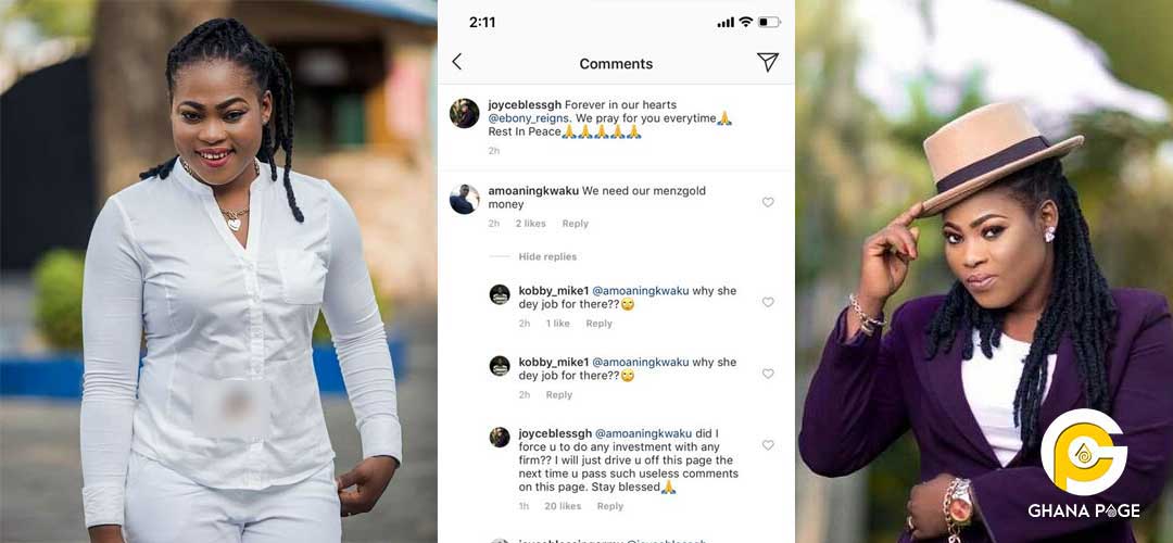 Joyce Blessing blasts fan who angered her with a Menzgold comment