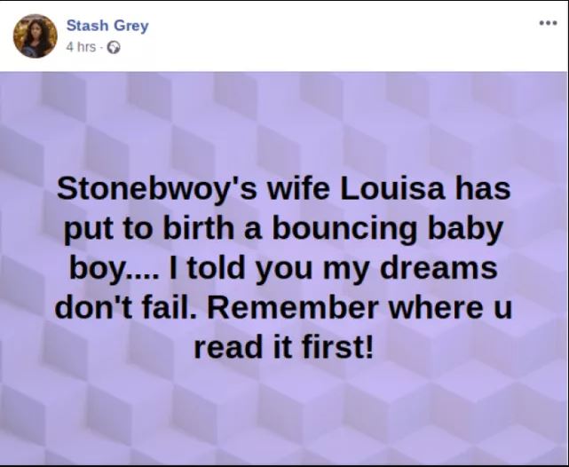 Stonebwoy and wife, Dr. Louisa welcome a bouncy baby boy?