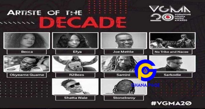 VGMA 2019: Here is the list of nominees for Artiste of the Decade
