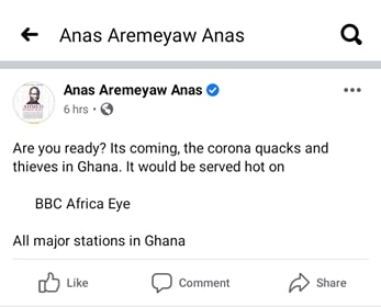 Anas Aremeyaw Anas post on social media