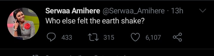 Serwaa Amihere reacts to earth tremor