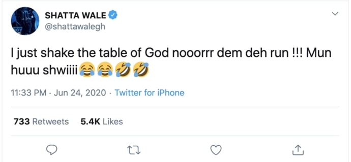 Shatta Wale reacts to earth tremor