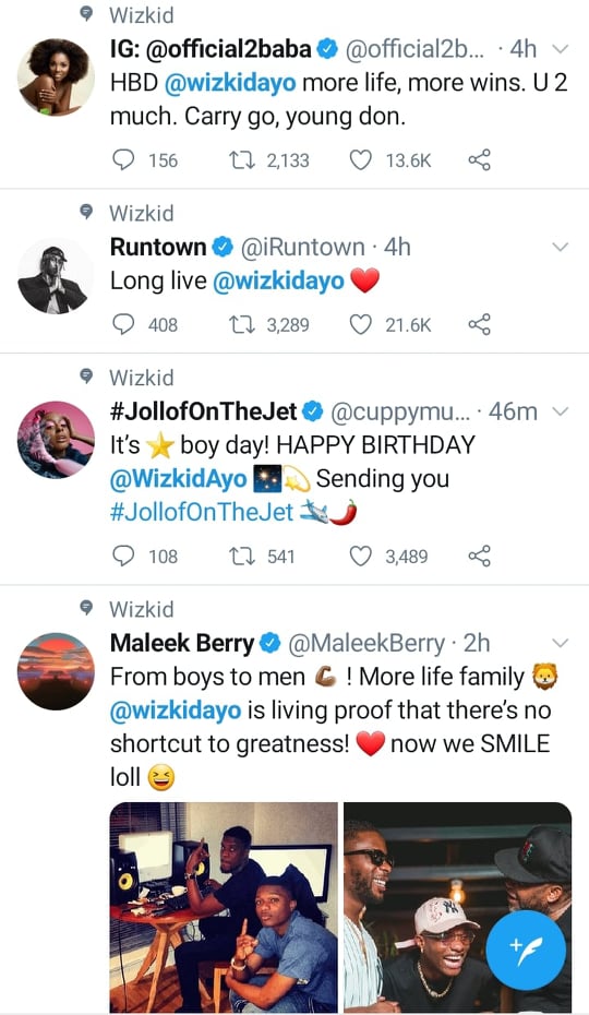 2Face, Maleek berry and co's wishes to Wizkid