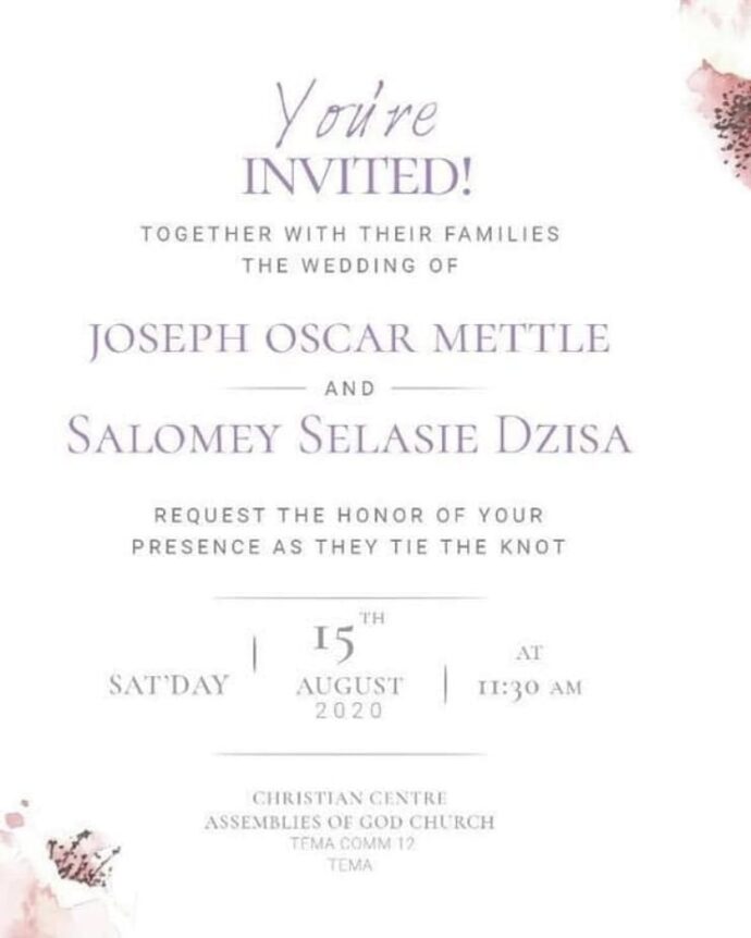 Joe Mettle's Wedding card