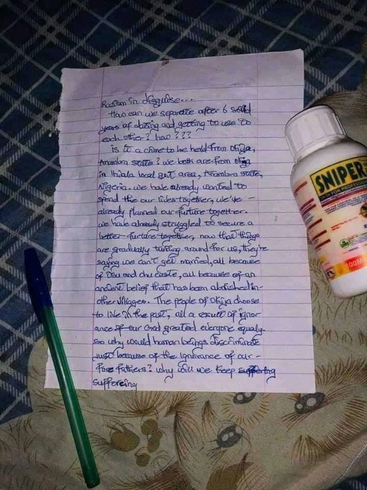 Suicide note from the couple who committed suicide