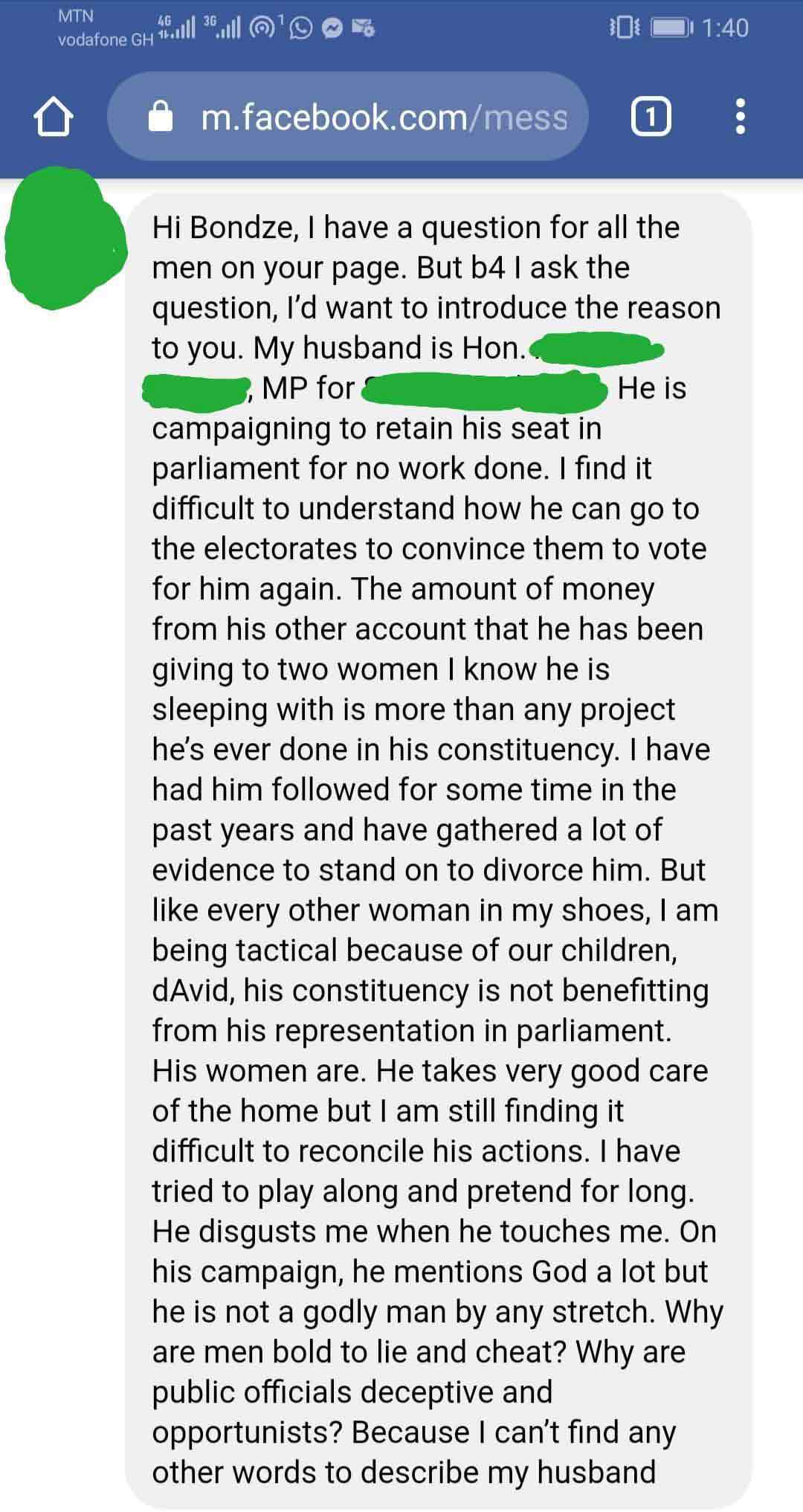 Ghanaian MP's wife exposes her husband