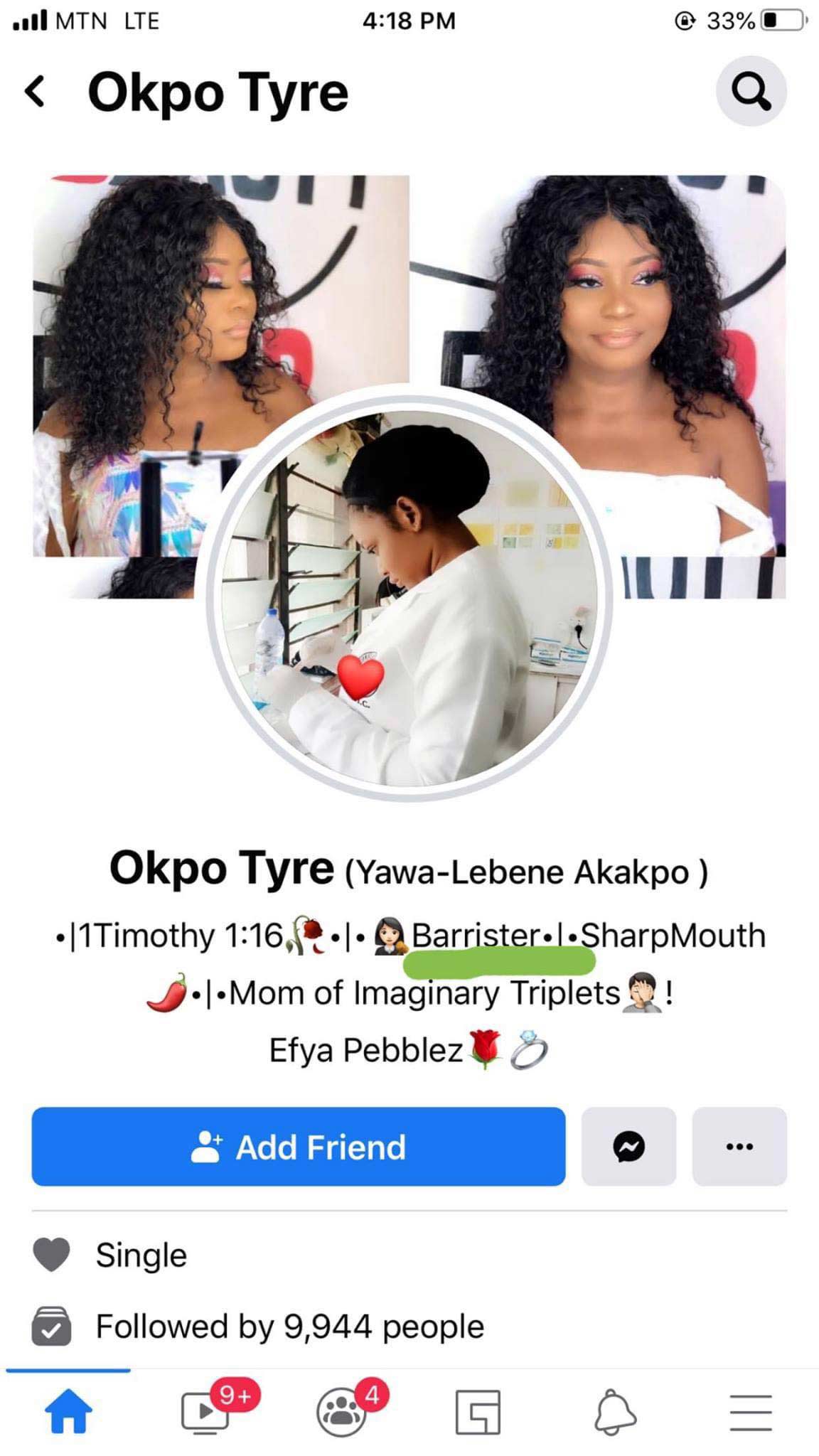 Okpo Tyre's Facebook profile 