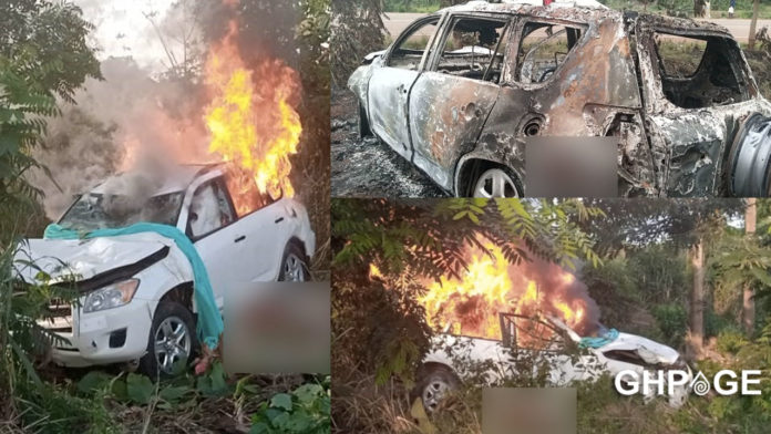 Angry mob burn down 'Engagement car' after it knocked 3 people