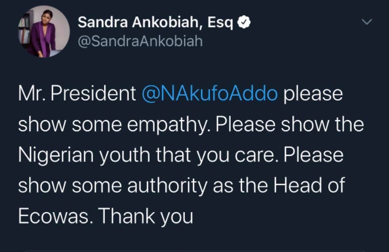 Sandra Ankobia tweet