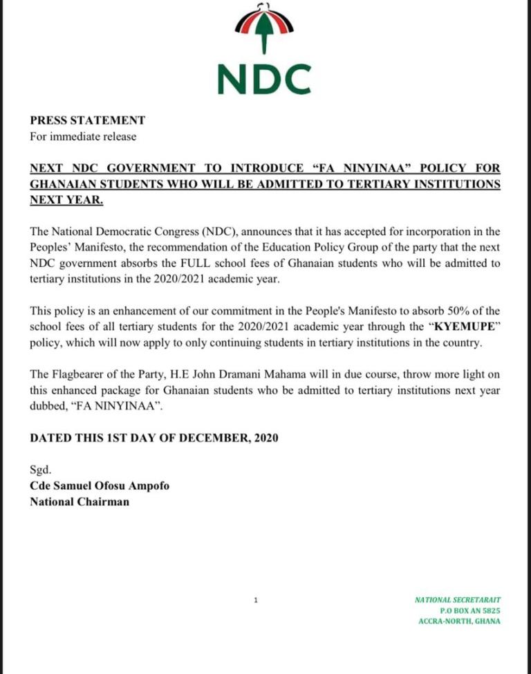 NDC Free University Press Release