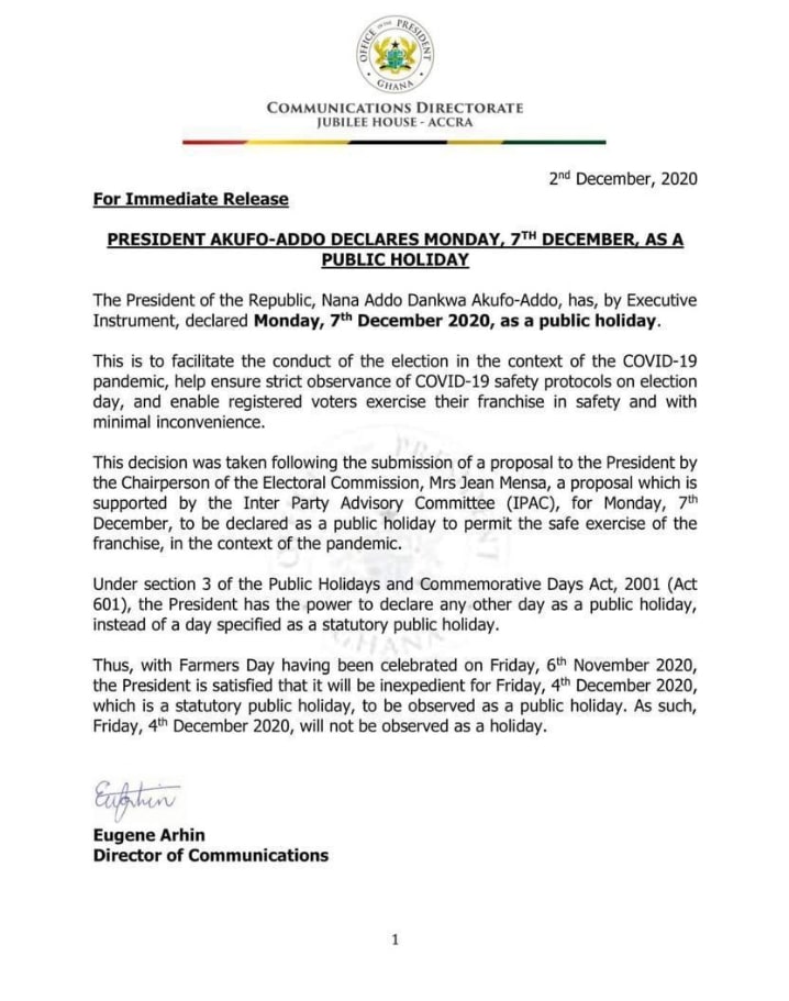 Press Release from the Presidency