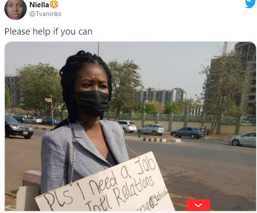 Frustrated lady hits the street with cardboard to beg for job, stirs ...