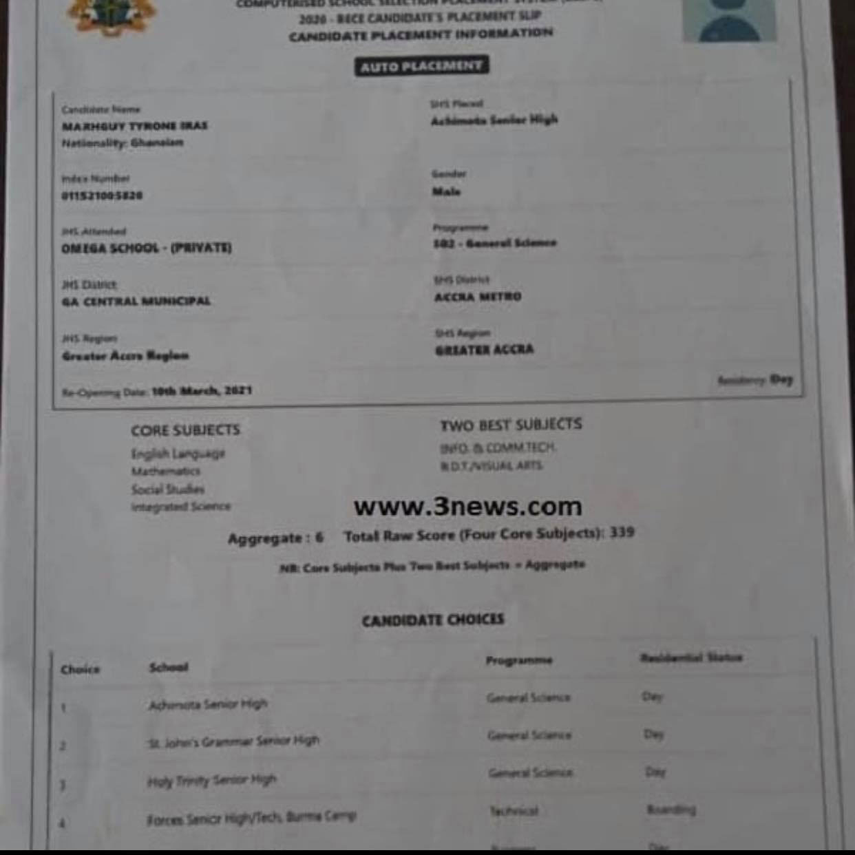 Certificate and other documents of Tyrone Iras Marghuy, the Achimota rejected Rastafarian 