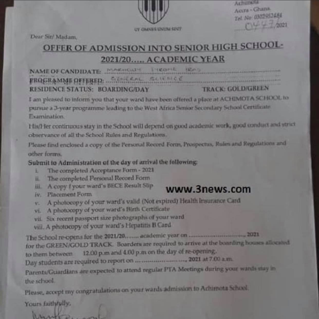 Certificate and other documents of Tyrone Iras Marghuy, the Achimota rejected Rastafarian 