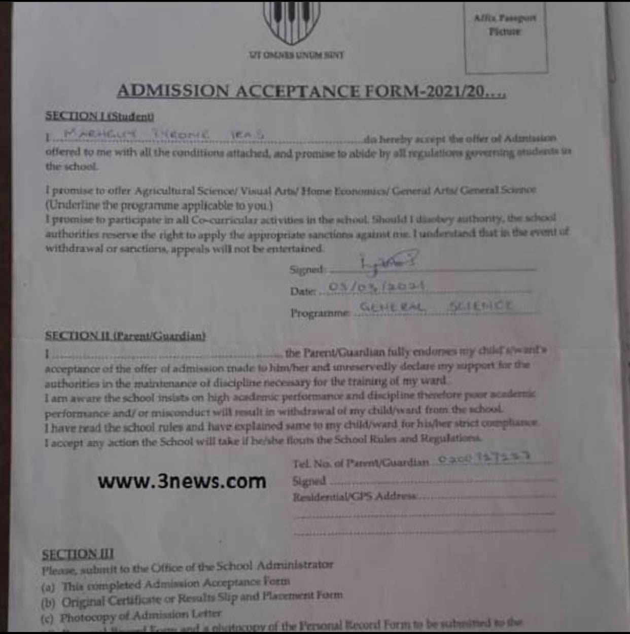 Certificate and other documents of Tyrone Iras Marghuy, the Achimota rejected Rastafarian 