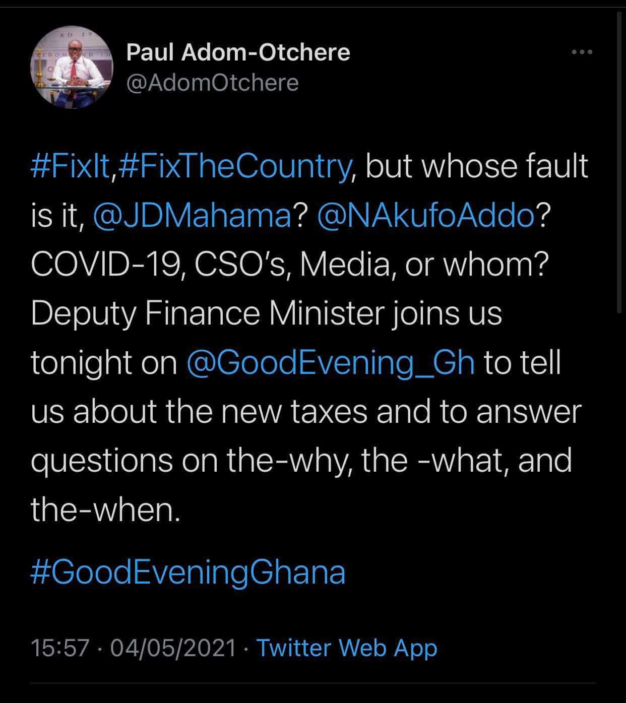Paul Adom Otchere's tweet