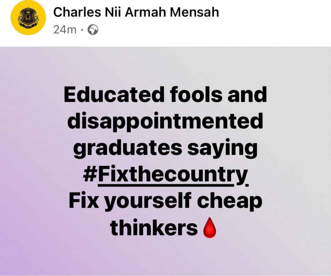 Shatta Wale's comment on Fix The Country