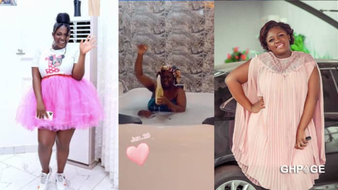 Tracey Boakye sends social media buzzing with video of herself taking a bath