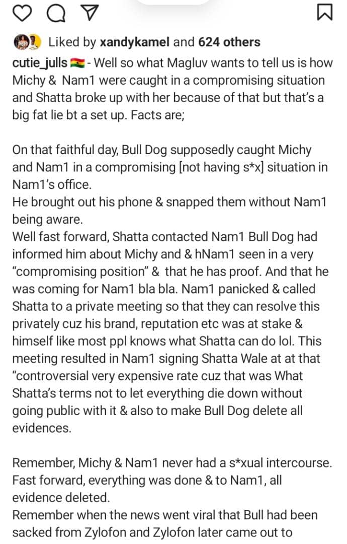 "Bulldog caught Nam 1 sleeping with Shatta Michy in his office"