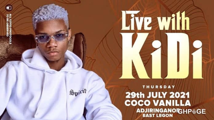 KiDi announces the price list for his upcoming concert