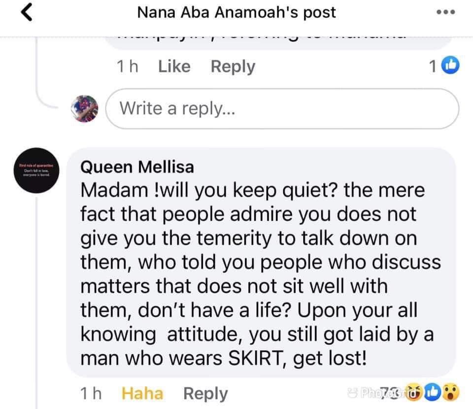 Queen Mellisa's comment dissing Nana Aba Anamoah