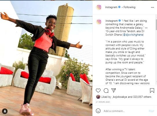 Instagram honor DJ switch by posting her on their 400 million followers page
