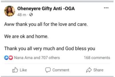 "My Daughter and I are doing well"- Gifty Anti gives update after their car accident yesterday