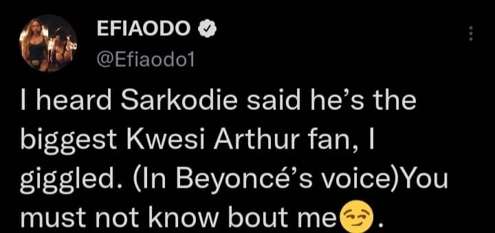 Efia Odo takes on Sarkodie for claiming to be Kwesi Arthur's biggest fan on social media