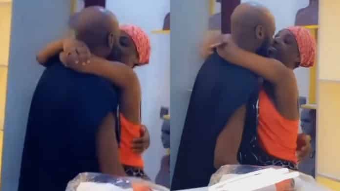 Lovey-dovey moment as Annie Idibia publicly kisses husband Tuface after paying him visit at work