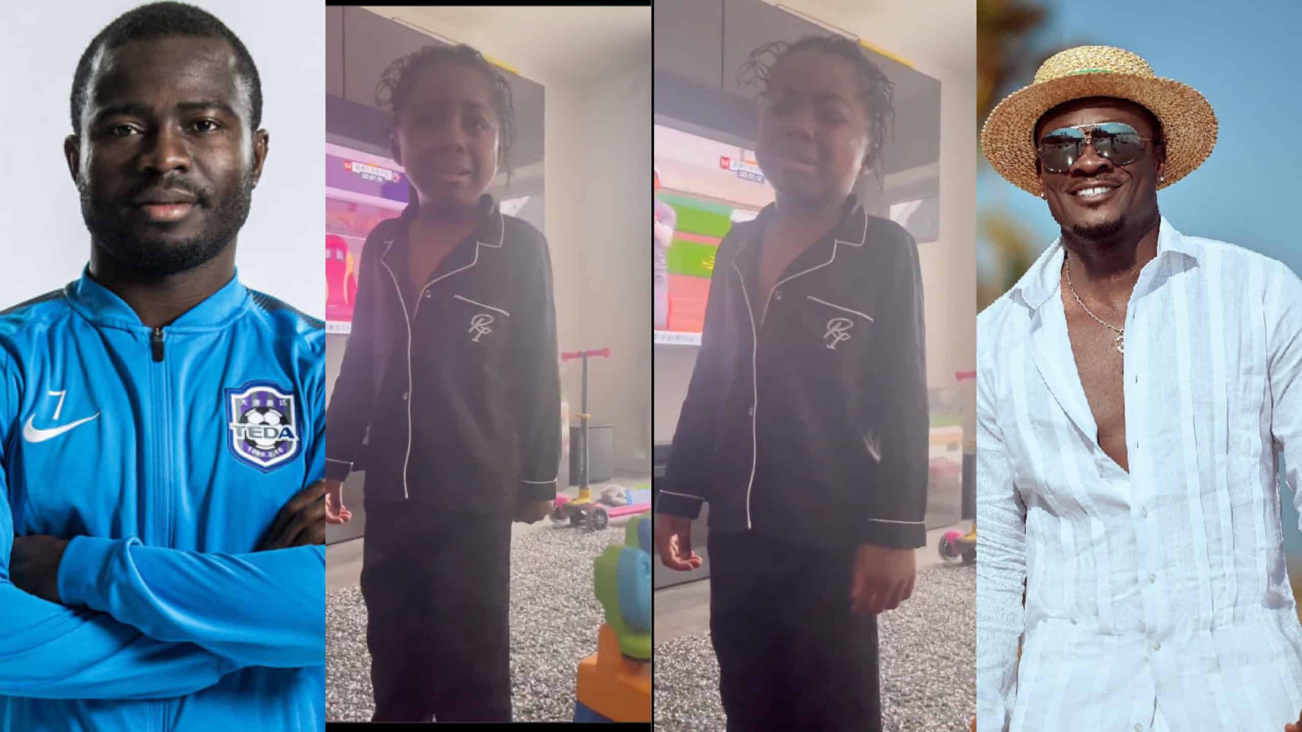 Emotional video of Frank Acheampong' s daughter in tears because dad failed to score in a match, Asamoah Gyan reacts