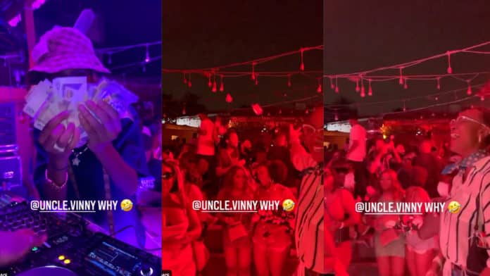 SA artiste Uncle Vinny receives cold stares after nobody picked up 'coins' he threw at Ghanaian club [Video]
