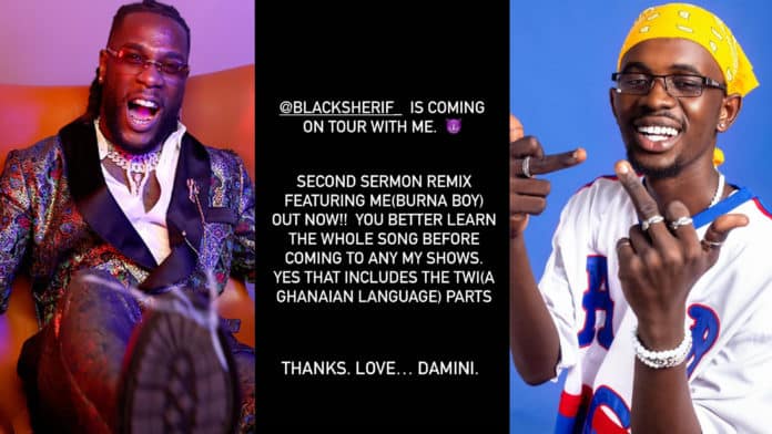 Burna Boy promises to embark on tour with Black Sherif after Second Sermon remix