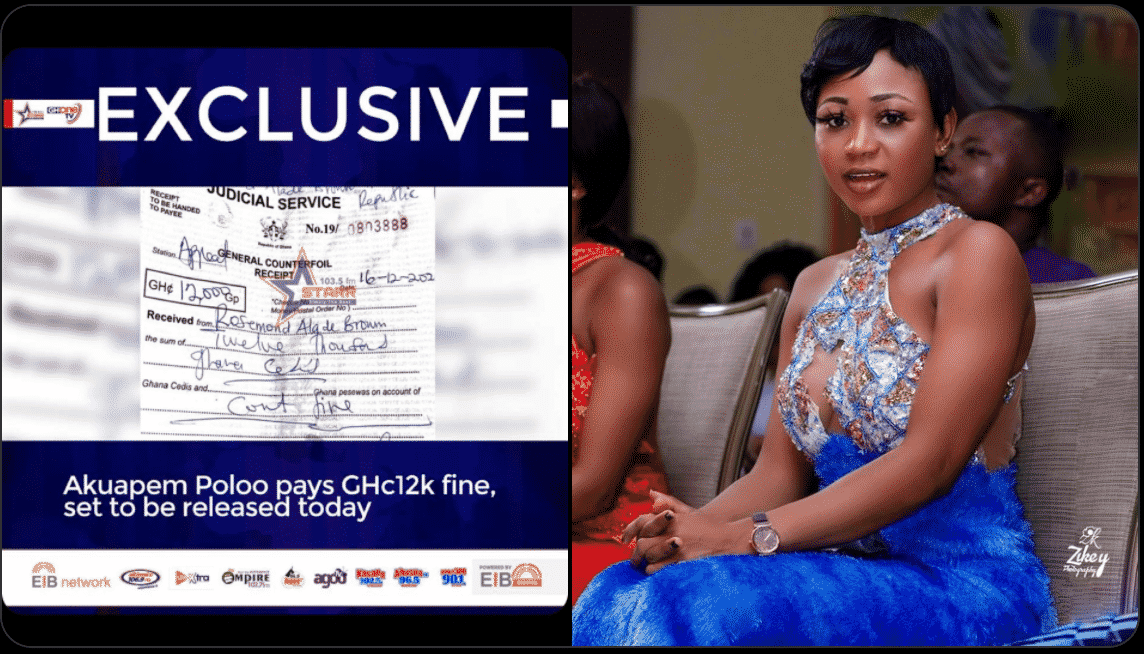 Akuapem Poloo pays GH12,000 fine to regain freedom from prison; receipt drops online