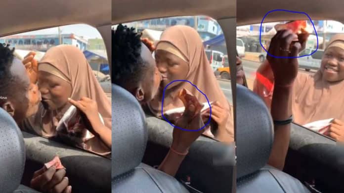 Shameless man forces a 12-year-old female street beggar to kiss him before giving her 1 cedi. (video)