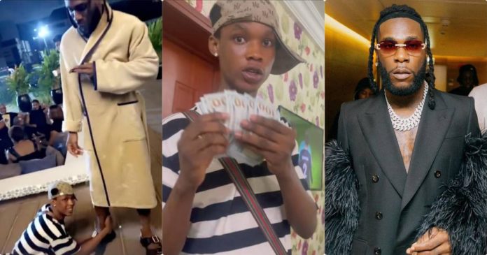 Underground artiste receives free verse and 1.7M from Burna Boy after begging the artiste to bless his life [Video]
