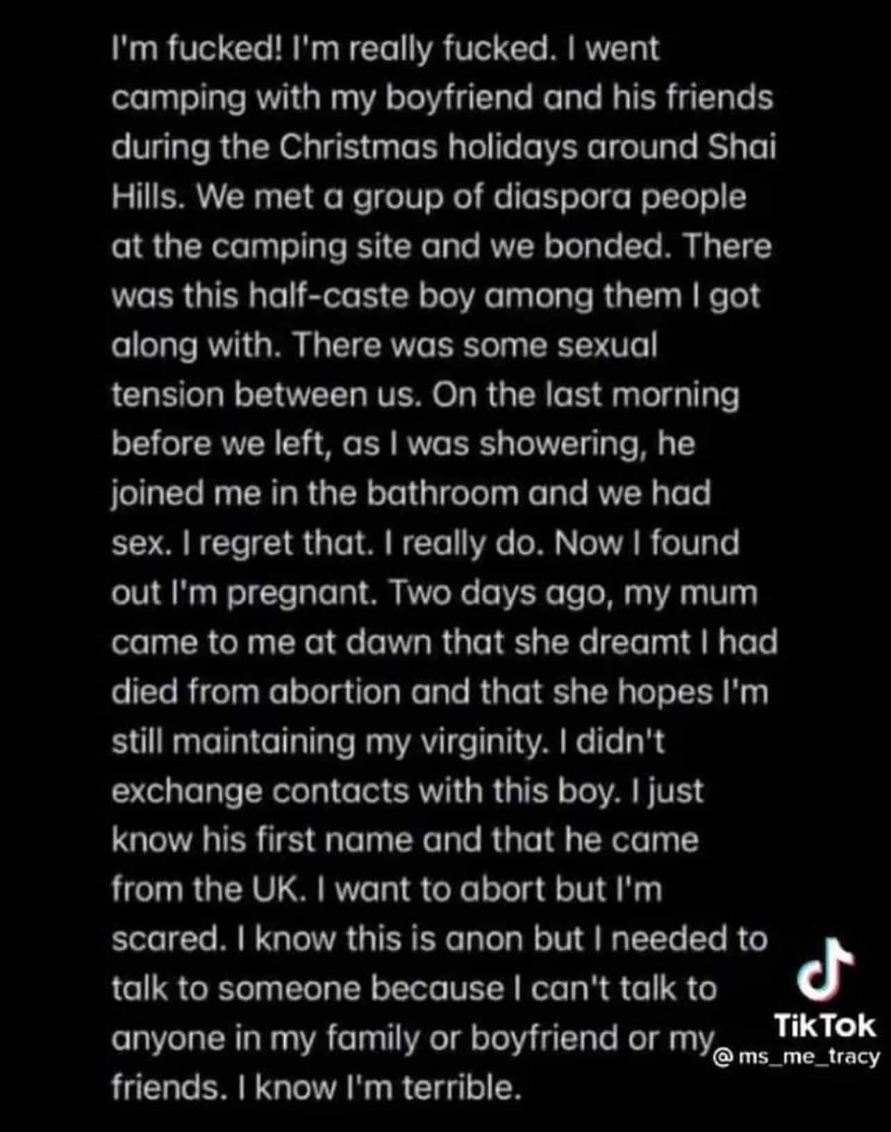 Lady in tears after finding out she's pregnant for UK borga she met during Christmas, shares 'regret' story