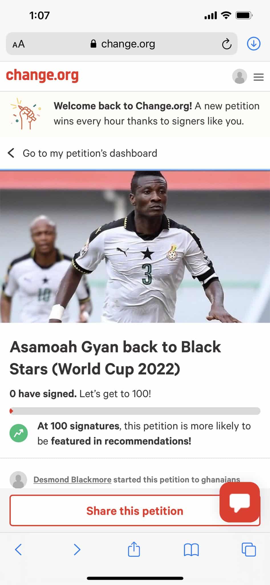 Ghanaians sign petition to get Asamoah Gyan back into the Black Stars team