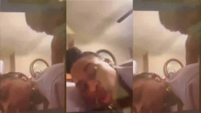 Female Schoolteacher caught having an intimate moment with man while teaching students on Zoom 