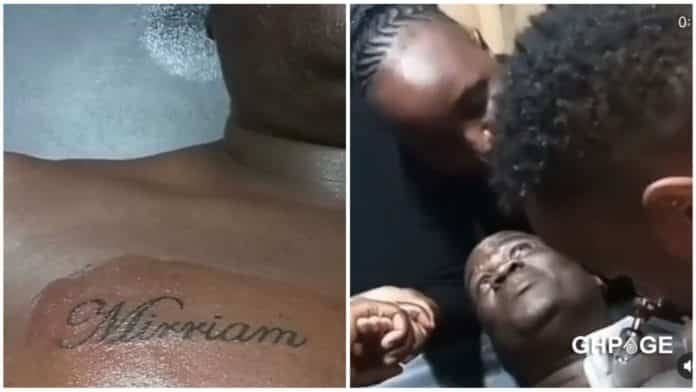 Married man ignores his wife to boldly tattoo his side chick's name on his chest (Video)