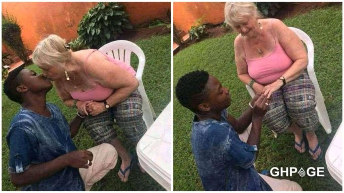 17-year-old boy set to marry his 72-year-old white girlfriend as he kisses and puts a promise ring on her finger (Photos)
