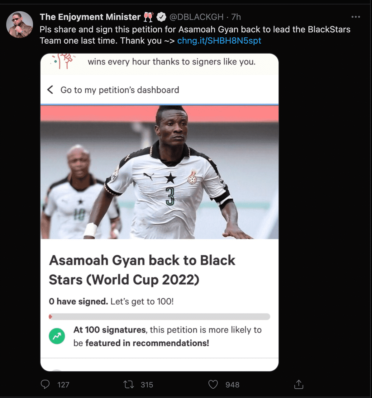 Ghanaians sign petition to get Asamoah Gyan back into the Black Stars team