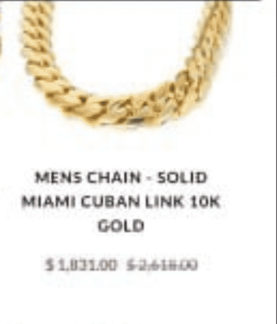 Men's Chain Solid Miami Cuban Link 10K Gold