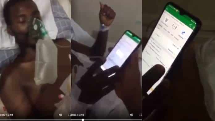 Hard guy struggles with last energy to stake bet while receiving critical care at the hospital 