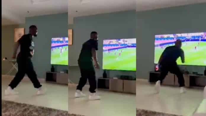 Sarkodie almost kicks down TV as he reacts widely to a goal missed by Ghana against Morocco 