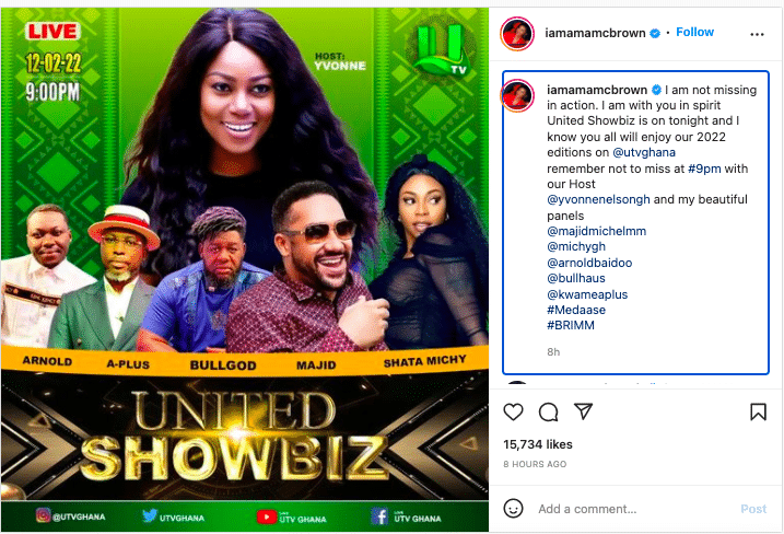 "I’m with you in spirit" - Mcbrown supports Yvonne Nelson as she is unveiled as the new host of United Showbiz