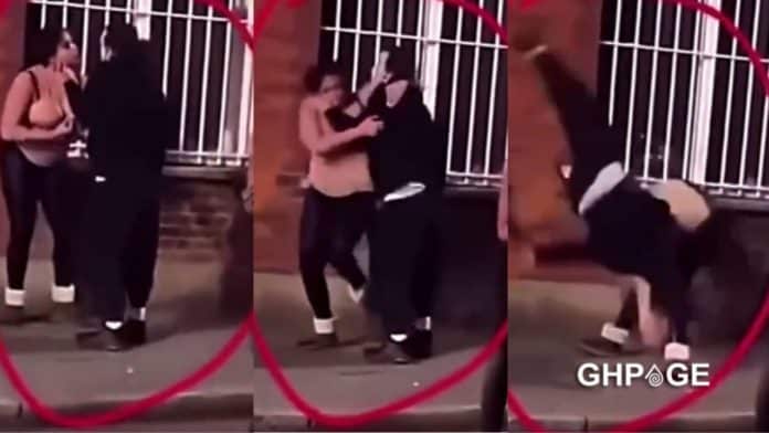 Strong wife kicks and beats her husband in the middle of the road for cheating on her
