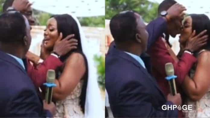 Jealous pastor stops groom from kissing the bride on their wedding day; Social media users blast him (Video)
