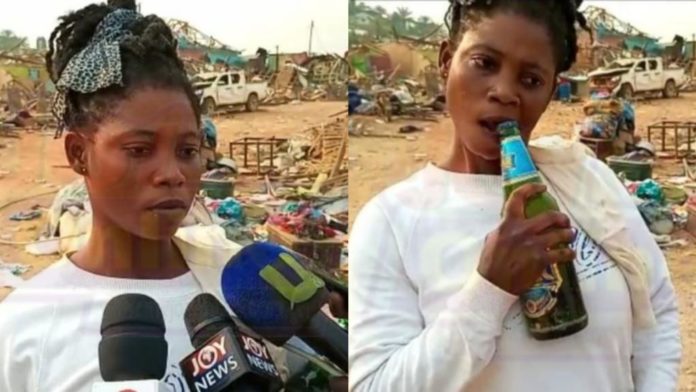 Bogoso Explosion: Woman takes to alcohol abuse after losing GH¢1K in fire, says her world has come to an end 