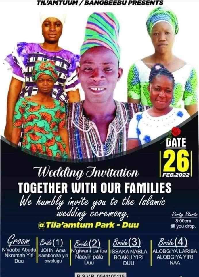 Ghanaian man in the northern region makes history as he weds 4 women on the same day.