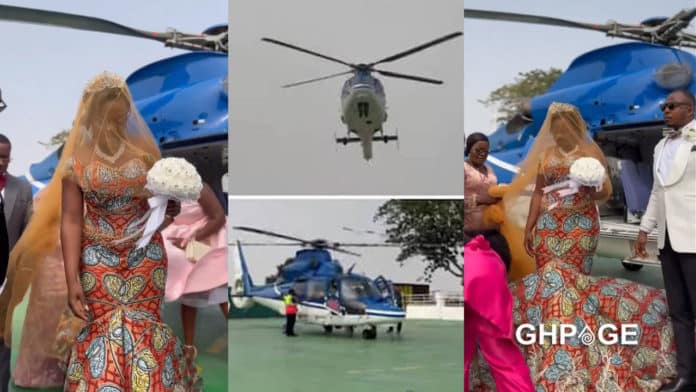 bride flies in helicopter to wedding
